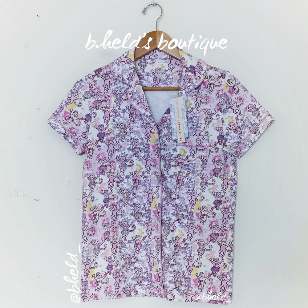 Roller Rabbit x LoveShackFancy Preppy Patchwork Polo Pajamas in Lilac Blush XS - Picture 3 of 14